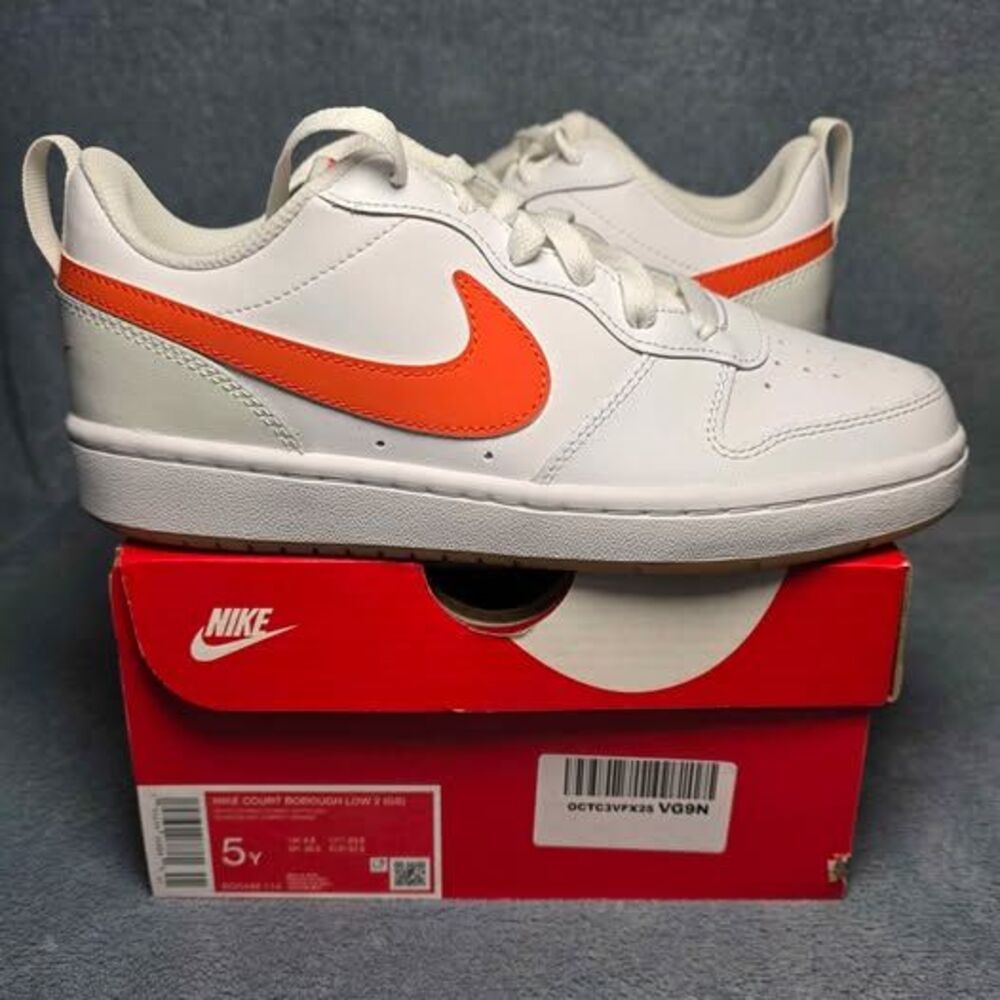 Nike Court Borough Low 2 (GS) Boys Size 5Y or Womens 6.5 - White Orange New